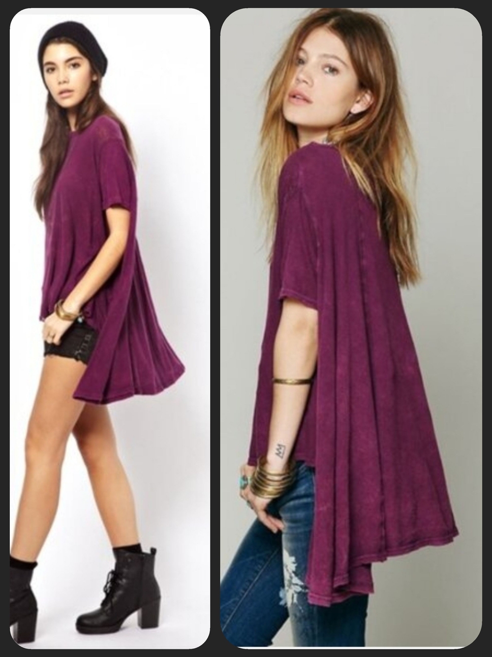 We The Free People Circle In The Sand Swing Oversized High Low Tee Top Xs/s
